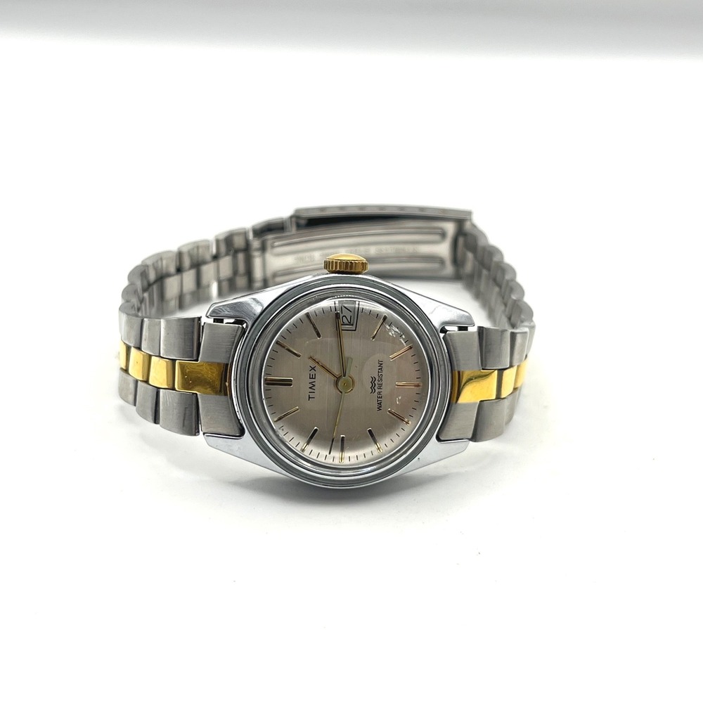 Timex Ladies Two Tone Silver Gold Tone Date Water Resistant Watch Working